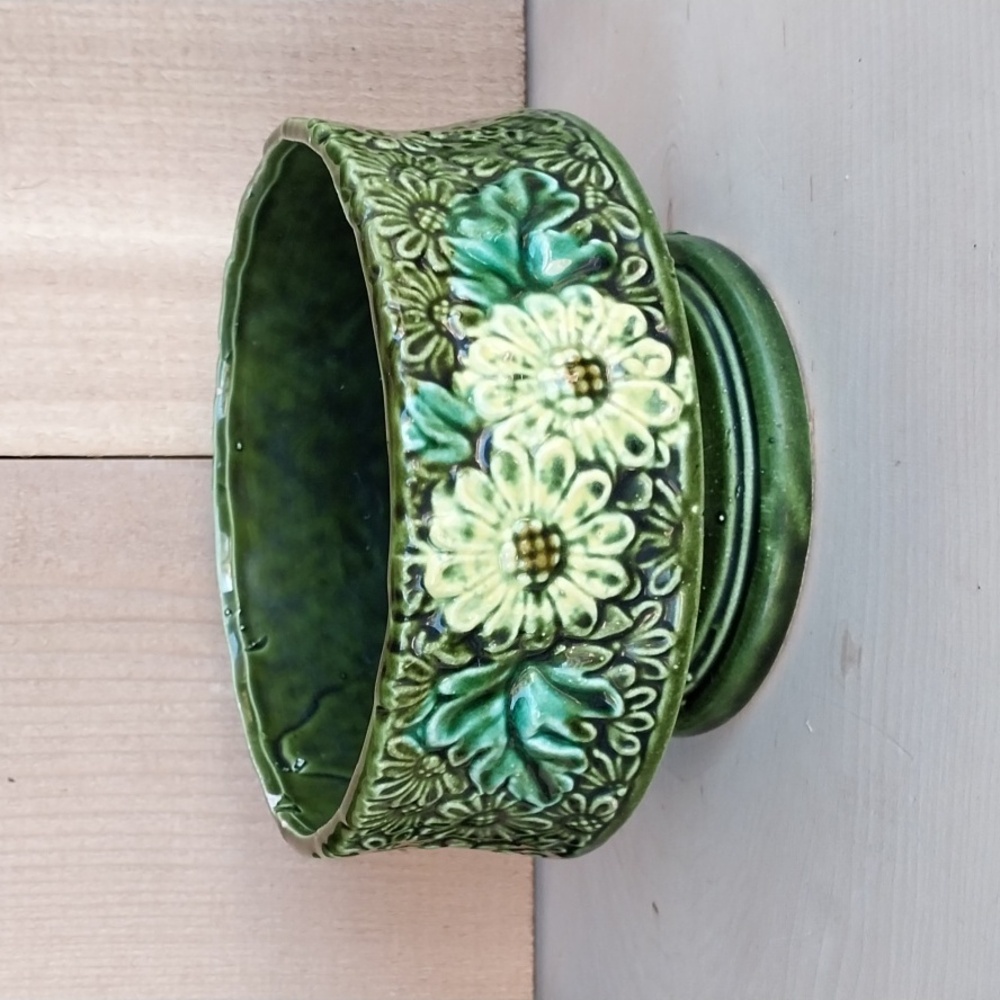 Vintage 1960s/ 70s Relpo Style Ceramic Green Floral Planter Bowl Daisy Sunflower